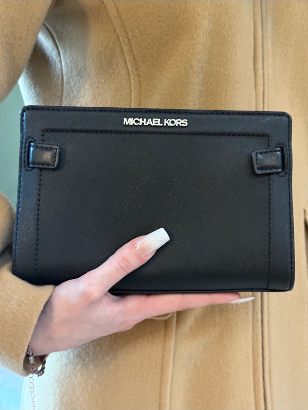 Michael Kors Black Saffiano Leather Crossbody - Rayne – Silver Chain - EUC